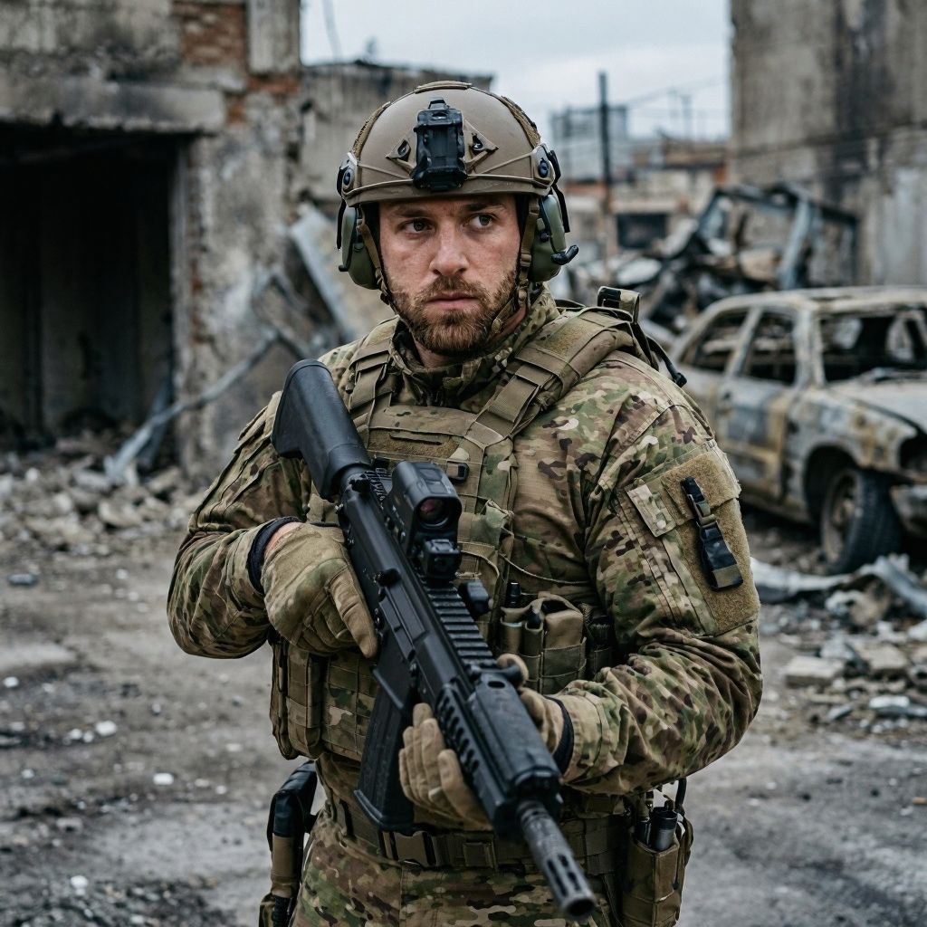 участник военной операции в тактической экипировке